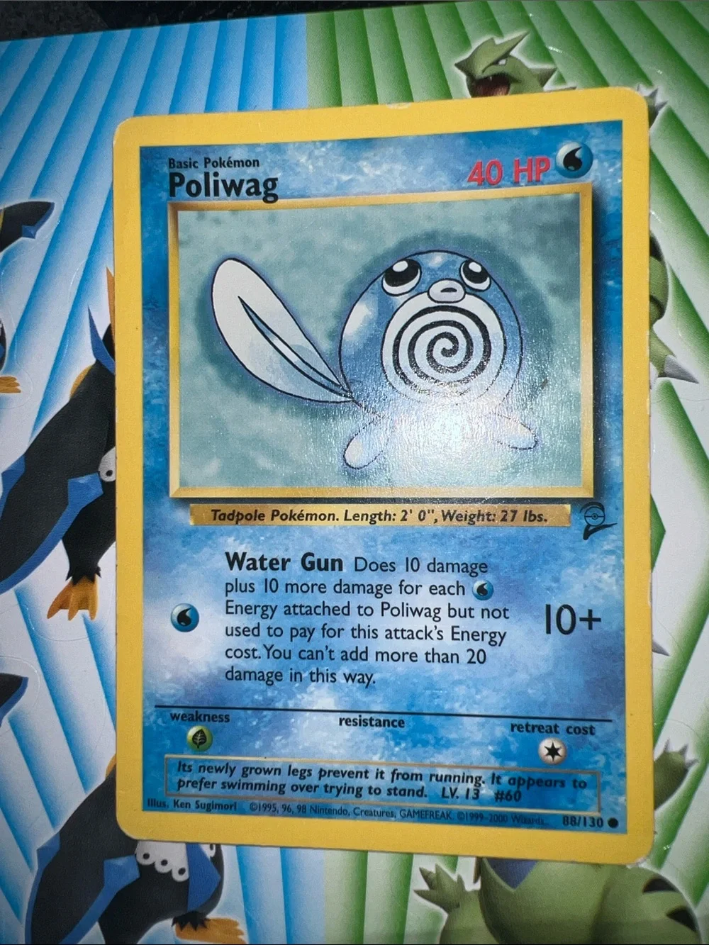 Pokemon Poliwag Card - Blue Artwork with Yellow Border